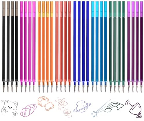 32 Stück Radierbare Ersatzminen,kompatibel mit Legami, 13 cm Länge,0.7 mm Ersatzminen,Einfach zu radieren,Gelschreibermine Radierbar, Minen für Legami Radierbare Stifte