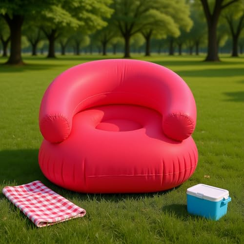 Yechiry Aufblasbarer Lounge-Sessel, Aufblasbares Tragbares Couch-Einzelsofa, mit Armlehne, Strandkorb-Zubehör für Camping, Zuhause, Büro, Balkon, Bodenbestuhlung, PVC-Beflockung (Rosenrot)