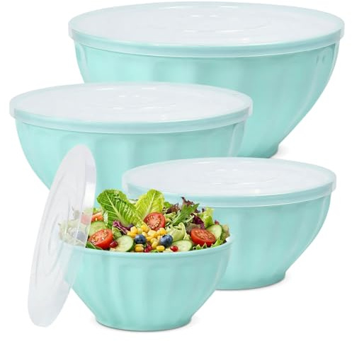 ZXBBTZ 4 PCS Cuencos para Ensalada 1,5L/2,5L/3,5L/5,5L, Cuenco Mezclador con Tapa, Reutilizable Ensaladera Plastico con Tapa, Cuencos para Mezclar y Guardar, Bol Ensalada para Cocina Camping Fiestas