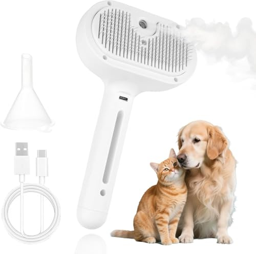 Katzen-Dampfbürste mit Entriegelungsknopf, Haustierpflegebürste mit Dampf und Spray, Haustierkamm zum Ausfallen, Entfernen von losem Fell und Massage