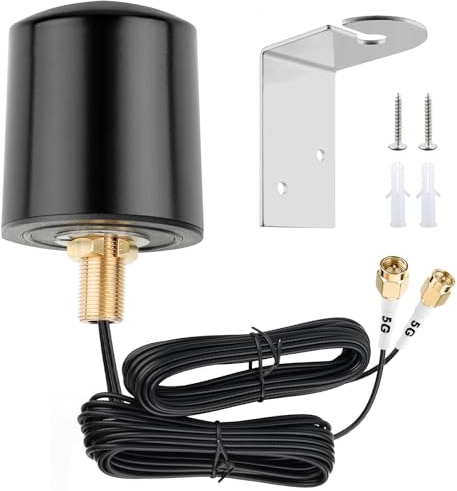 5G LTE Antena exterior 5 dBi, 600-6000 MHz MIMO SMA macho, antena externa omnidireccional, con conector SMA dual de 5 m, cable coaxial BMR100 de baja pérdida para router WiFi Hotspot seguridad IP