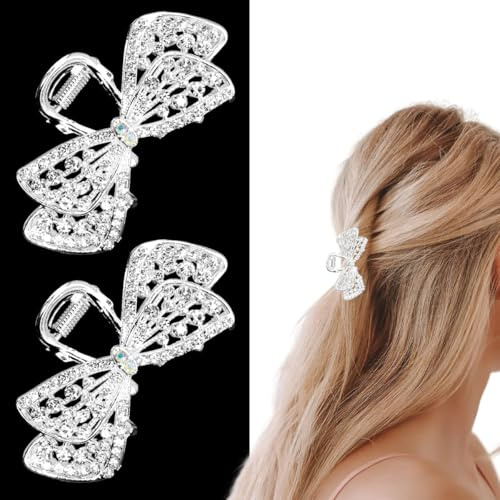 2 Pezzi Fermagli per Capelli con Strass, Mollette Capelli Donna Strass, Fermaglio per Capelli Sposa Strasses, Pinza Capelli Donna Strasses, Fermagli Capelli Donna Matrimonio per Ragazze Donna (B)