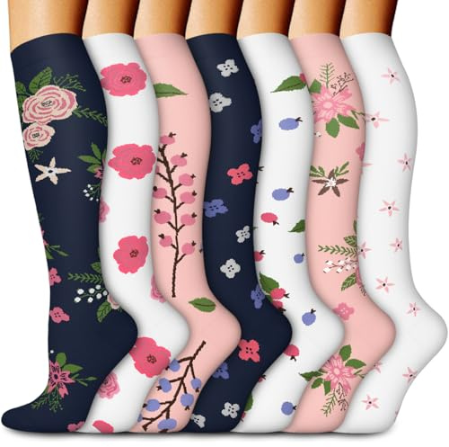 ACTINPUT Kompressionsstrümpfe Damen und Herren,7 Paar Kniestrümpfe Stützstrümpfe kompressionssocken Compression Socks Laufstrümpfe für Flug,Sport,Reisen, Radsport, krankenschwester