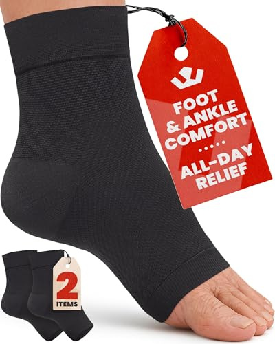KEMFORD Ankle Support Compression Sleeve – Plantar Fasciitis & Achilles Tendonitis Relief Stockings for Foot Pain & Swelling – 1 Pair, Black, M