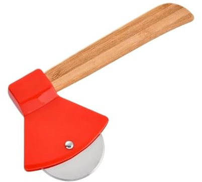 Stainless Steel Pizza Cutter Kitchen Restaurant Pizza Axel Tool Axe Pizza Cutter with Bamboo Handle and Sharp Rotating Blade(Black)