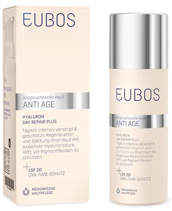 EUBOS ANTI AGE, Hyaluron Day Repair Plus LSF 20, Anti Falten Tagescreme für trockene Haut mit Sonnenschutz, Schutz vor Hautalterung, Hautschädigung, Hautverträglichkeit dermatologisch bestätigt, 50ml