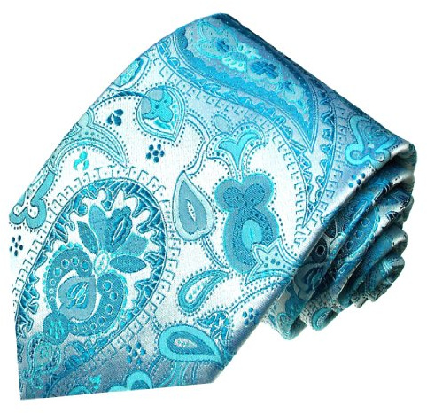 Lorenzo Cana - Premium Design Krawatte aus 100% Seide - Tuerkis Hellblau Paisley - 84403