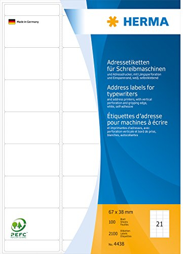 HERMA Adress-Etiketten 67x38mm auf A4-Blättern Ecken rund VE=2100 Stück