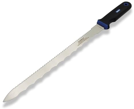 HAROMAC Dämmstoffmesser 30 cm doppelte Schneide – rostfreier Edelstahl – Wellenschliff für weiche & Harte Dämmstoffe, 2-K Ergo-Softgriff, Trockenbau, Profi-Messer, Dämmen - Made in Germany