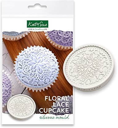 Katy Sue Floral Lace Cupcake Topper Silicone Mould for Cake Decorating - Diameter 70mm & Depth 5mm.