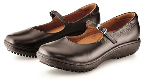 Shoes for Crews Mary Jane II – Bequeme Berufsschuhe aus Leder, gepolsterte Einlegesohlen, Rutschhemmende Laufsohle, klassischer Stil für Büro, OB E SRC – für Damen