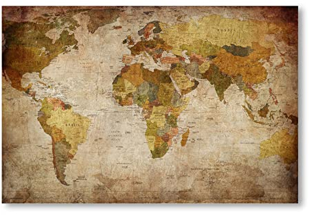 Postereck - 0459 - Vintage Weltkarte, Karte Bunt Länder Kontinente - Unterricht Klassenzimmer Schule Wandposter Fotoposter Bilder Wandbild Wandbilder - Poster - DIN A3-29,7 cm x 42,0 cm
