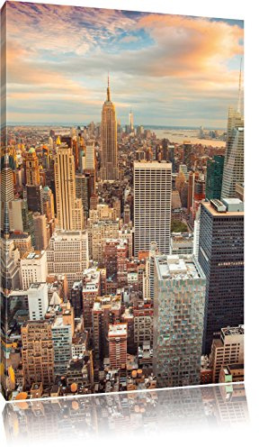 Pixxprint Skyline von New York, Größe: 100x70cm, Leinwandbild, fertig gespannt, Wandbild, Dekoration, Kunstdruck, kein Poster