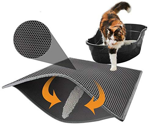 Lispeed Katzenklo Matte, Katzenstreu Matte Katzenklo Unterleger Waben Design Katzenklo Vorleger wasserdichte Doppelte Schichte Entwurf Bienenwabe Katzenstreu Matte Schwarz