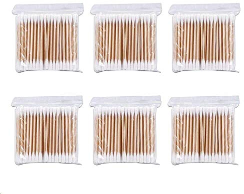 Cotton Buds 6 Pack 600pcs Cotton Swabs Bamboo with Wooden Handles for Makeup Clean Care Ear Cleaning Wound Care Cosmetic Tool Double Head Biodegradable Eco Friendly