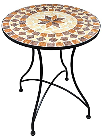 dszapaci Mosaik Gartentisch Balkontisch Rund 60 cm Mosaiktisch Mediterran Beistelltisch Mosaik runder Gartentisch