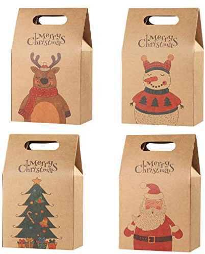 Geschenktüten Weihnachten mit Griff Kraftpapier, 16 Stücke Weihnachtstüten Weihnachten Geschenktaschen Papiertüten Schokolade Süßigkeiten Organizer Geschenkbox Verpackung für Kinder & Adventskalender