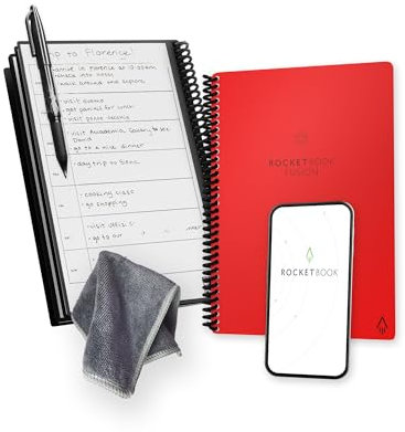 Rocketbook Fusion Reusable Digital Notebook - Smart Notepad A5 Red, 7 Styles, To Do List, Daily Journal, Weekly & Monthly Planner, with Frixion Erasable Pen, Office Gadget Reduces Paper Waste