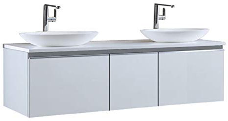 StoneArt Badmöbel Set Mineralguss Waschbecken Waschschale Aufsatzwaschbecken und Unterschrank Waschtisch Einzel- oder Doppelwaschbecken Milano ME-1600pro-3 weiß 160cm