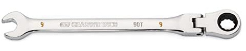 GearWrench Llave combinada de trinquete de cabeza flexible de 9 mm, 4 grados, arco oscilante de 12 puntos - 86709