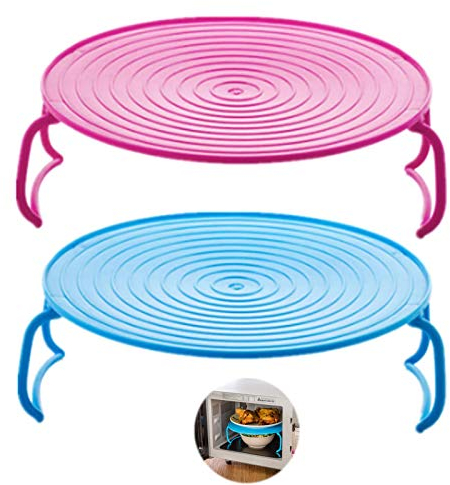 Tablett für Mikrowelle Runde Steamer Rack Dampf Regal Dampf Tablett Platte Dämpfen Stand Kunststoff Dampfgarer Mehrzweck Küchen zubehör für Mikrowelle Kühlschrank Backofen Rosa Blau 2 Stück