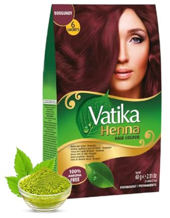 Vatika Naturals Henna Burgundy Hair Colours - 60g (6 x 10g Sachets),100% Ammonia Free, For Vibrant Color, Shine, & Coverage (Packaging May Vary)