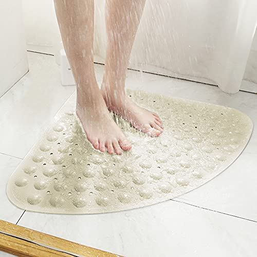 Eck-duschmatte rutschfest PVC Duschmatte, Viertelkreis Badematten mit Saugnapf und Ablauflöchern, Groß Duschwannenmatte 54x54cm für Dusche Dreieckiges Badezimmer oder Badewanne Massage(Beige)