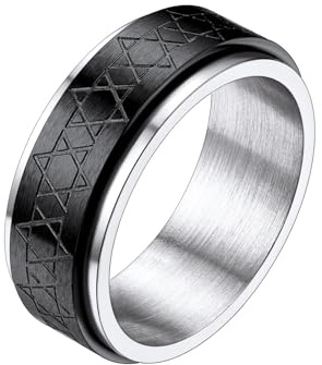 Richsteel Anillo David Anti Ansiedad Anillos Giratorios Spinner Fidget Ring Alivio el Estres, Negros