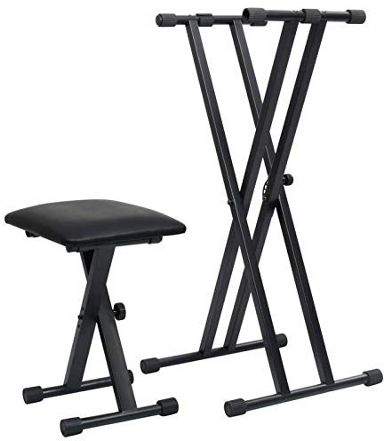 Susany Doppelstrebiger Keyboard-Ständer und Hocker Set Höhenverstellbar Schwarz