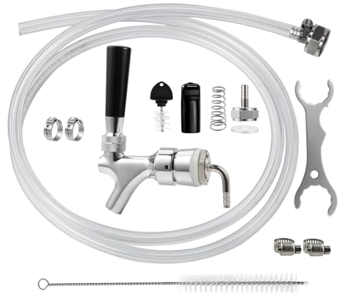 MRbrew Kit de robinet à tige de ligne de bière en acier inoxydable, clé à ressort à fermeture automatique, sans fuite, tube de brassage de 1,9 cm, coupleur de fût de 6,35 mm, raccord de tuyau, collier