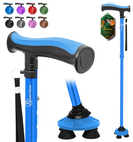 BeneCane Gehstock für Männer & Frauen Klappbar Einstellbar leicht stabil zusammenklappbare Heavy Duty mit weichen TPR T-Griff und Reisetasche Blau