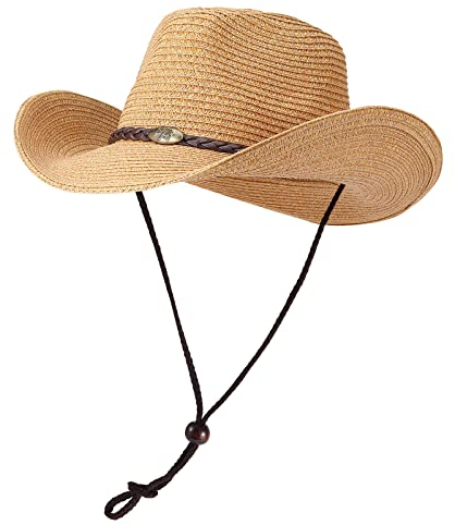 Willheoy Cowboyhut Strohhut Damen Herren Sonnenhut Sommer Strandhut Westernhut Panama Hut Unisex Cowboy Hut Faltbar Strohhut Krempe Sommerhut