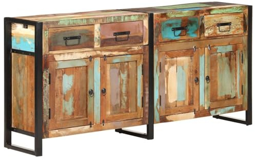 Gecheer Sideboard Aufbewahrungsschrank Holzschrank 4 Schubladen 4 Türen Kommode Anrichte Schrank Beistellschrank Mehrzweckschrank Standschrank 172 x 35 x 80 cm (B x T x H) Altholz Massiv