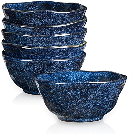 vicrays Ceramic Small Dessert Bowls Set - 10 oz, Set of 6, Microwave, Oven and Dishwasher Safe, for Rice, Ice Cream, Soup, Snacks, Cereal, Chili, Side Dishes etc, Kitchen Bowls Set, Starry Blue