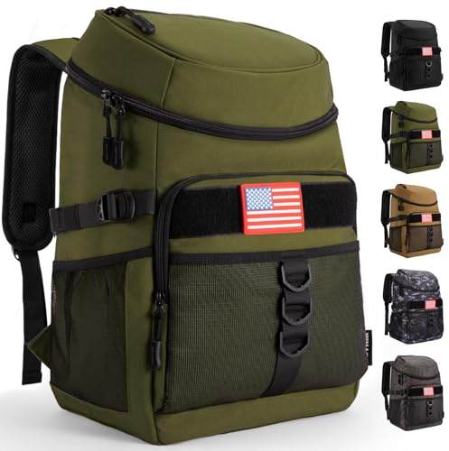 JOYHILL Backpack Cooler, Cooler Backpack Tactical Insulated 36 Cans, 2 Insulated Compartments Thermal Bag for Men Women, Lunch Bag for Camping Hiking Picnic Beach,Green