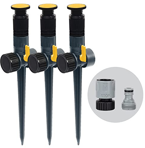 Melnor 65185AMZ Adjustable Spike 3PK Sprinkler Bundle, Green, Yellow