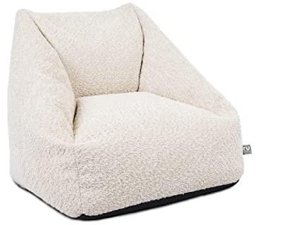 rucomfy Beanbags Kids Boucle Bean Bag Chair with Filling - Childrens Neutral Colour Beanbag Seat Bedroom Furniture - Toddler Armchair Seat for Boys & Girls - 50 x 46 x 48cm (Oat)