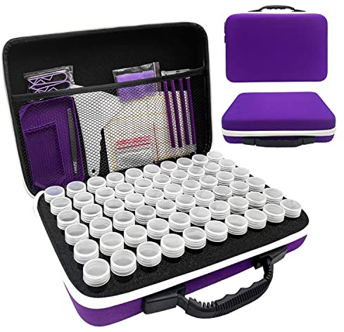 LIRUNQIU Diamond Painting Storage Containers, 60 Slots Diamond Painting Accessories and Tools for Diamond Art Organizer Case(Purple)