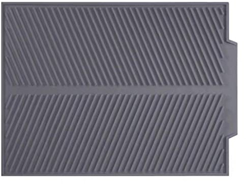 WXFLGH Abtropfmatte aus Silikon, 43 x 33 x 0,5 cm, hitzebeständig, rutschfest, Silikonmatte mit Drainage, für Besteck und Teller, groß grau.