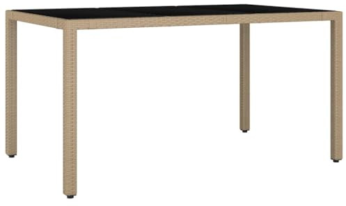 vidaXL Gartentisch, Garten Esstisch mit Glasplatte, Terrassentisch Stahlrahmen, Gartenmöbel Tisch Balkontisch, Beige Poly Rattan Hartglas