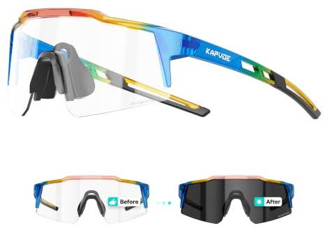 KAPVOE Selbsttönende Kinder Fahrradbrille Jungen Mädchen 6-14 K9028 | Klar zu Dunkelgrau photochromatisch CAT.0-CAT.2, UV400 PC-Linse, leichter TR90, Silikon-Nasenpads