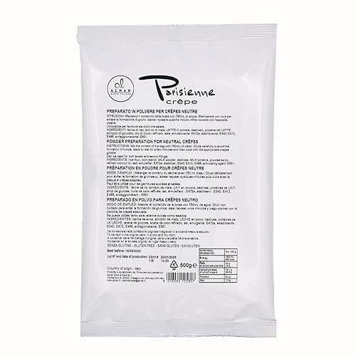 Preparato per Crepes Senza Uovo Senza Glutine Senza Olio di Palma, Uso Professionale e Domestico, 100% Made in Italy - 500 gr