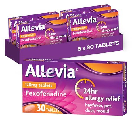 Allevia 120mg Allergy Relief Tablets | 150 cts (5 packs of 30 cts) | 120mg Fexofenadine | 24hr Relief Acts within 1 Hour | Non-drowsy in Most People | Relieves Hayfever, Pet, Dust and Mould Allergies