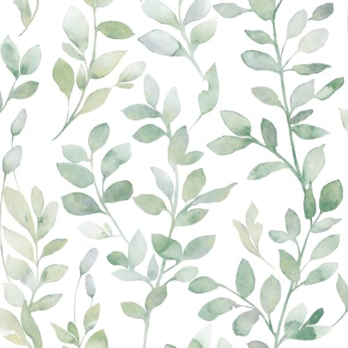 MelunMer Modern Leaf Peel and Stick Wallpaper Boho Green Contact Paper for Cabinets Self-Adhesive Removable Wallpaper for Bedroom Decor Botanical Contact Paper Bathroom Waterproof 78.8inL17.3inW