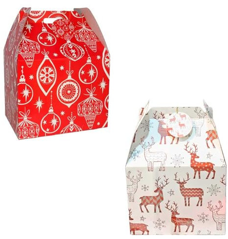 Tradineur - Pack de 2 cajas de cartón para Lote de Navidad, Cesta Plegable con asa, Guardar Regalos, Botellas Vino, Resistente, 40 x 32 x 30 cm, diseño Aleatorio