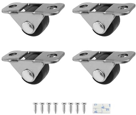 0.5 inch Self Adhesive Mini Caster Wheels,Metal Fixed Plate Rubber Low Profile Caster Wheels for Furniture Drawer Toy Cart Storage Box (0.5 inch, 4)