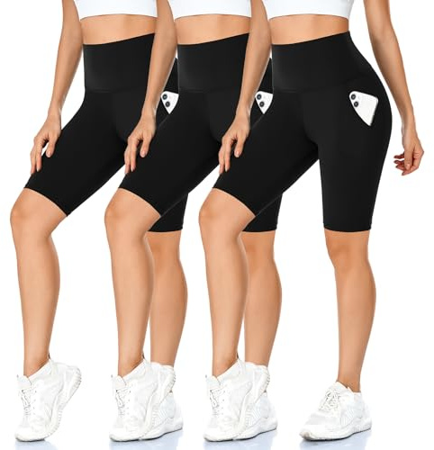 MOREFEEL 3er Pack Radlerhose Damen mit Taschen Kurze Hose Sporthose Gym