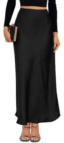 VividMosaic Jupe Longue décontractée en Satin Taille Haute pour Femme, Coupe trapèze, Printemps, été, 2026, Noir, Taille L