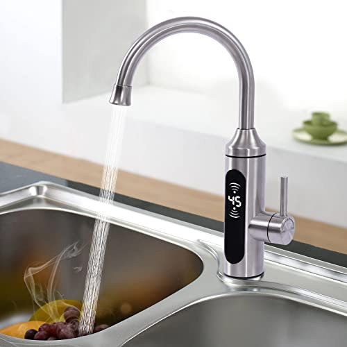 MIIWWOWO Elektrischer Wasserhahn mit Durchlauferhitzer 220v Elektrische Durchlauferhitzer Wasserhahn Küche Armatur mit Durchlauferhitzer, Küchenarmatur Durchlauferhitzer LED Temperaturanzeige