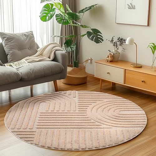 Carpetsale24 tappeto rotondo 160 cm rosa a pelo alto, morbido e soffice, stile boho scandinavo, shaggy a pelo lungo, facile da pulire con retro in juta